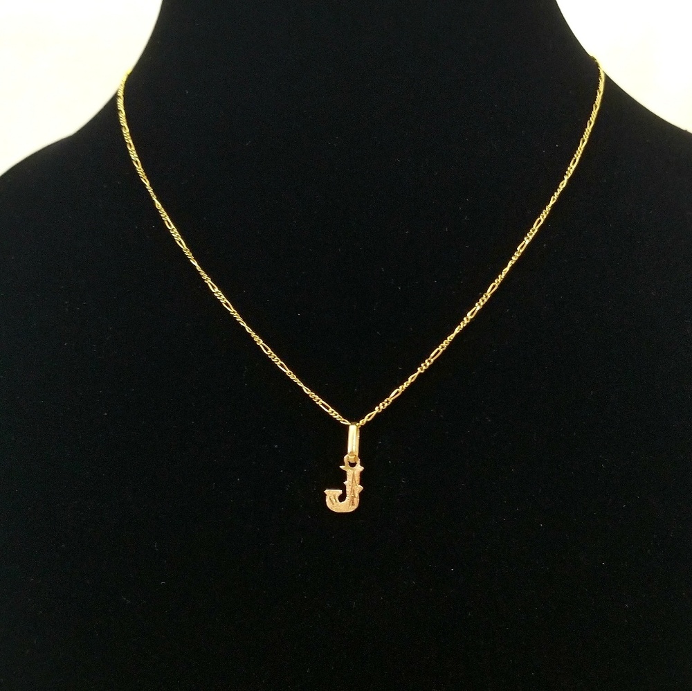 🌟All Solid 18K Gold Figaro J Initial Pendant set